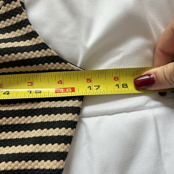 Honey And Rosie Womens Medium Fit & Flare Dress Black Tan Striped Sleeveless - Picture 3 of 8